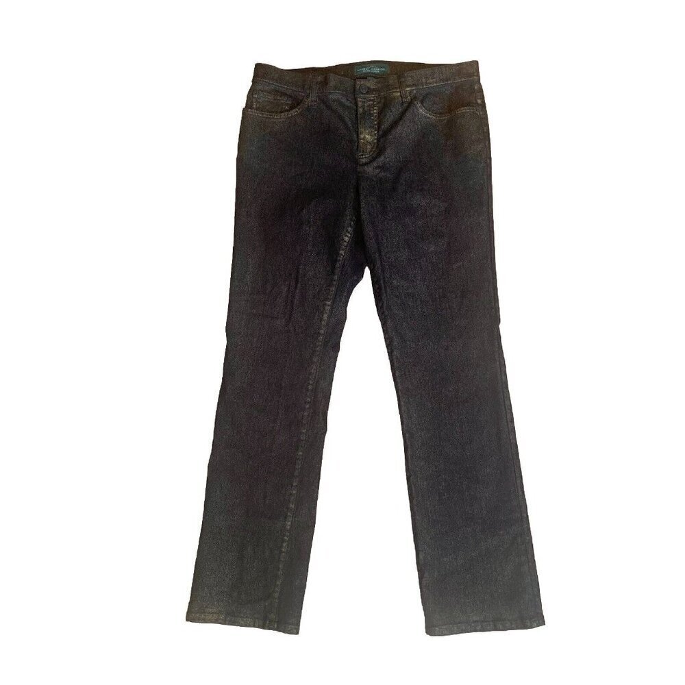 LRL Lauren Jeans Co. Y2k Black Gold Metallic Stretch Modern Straight Size 12
